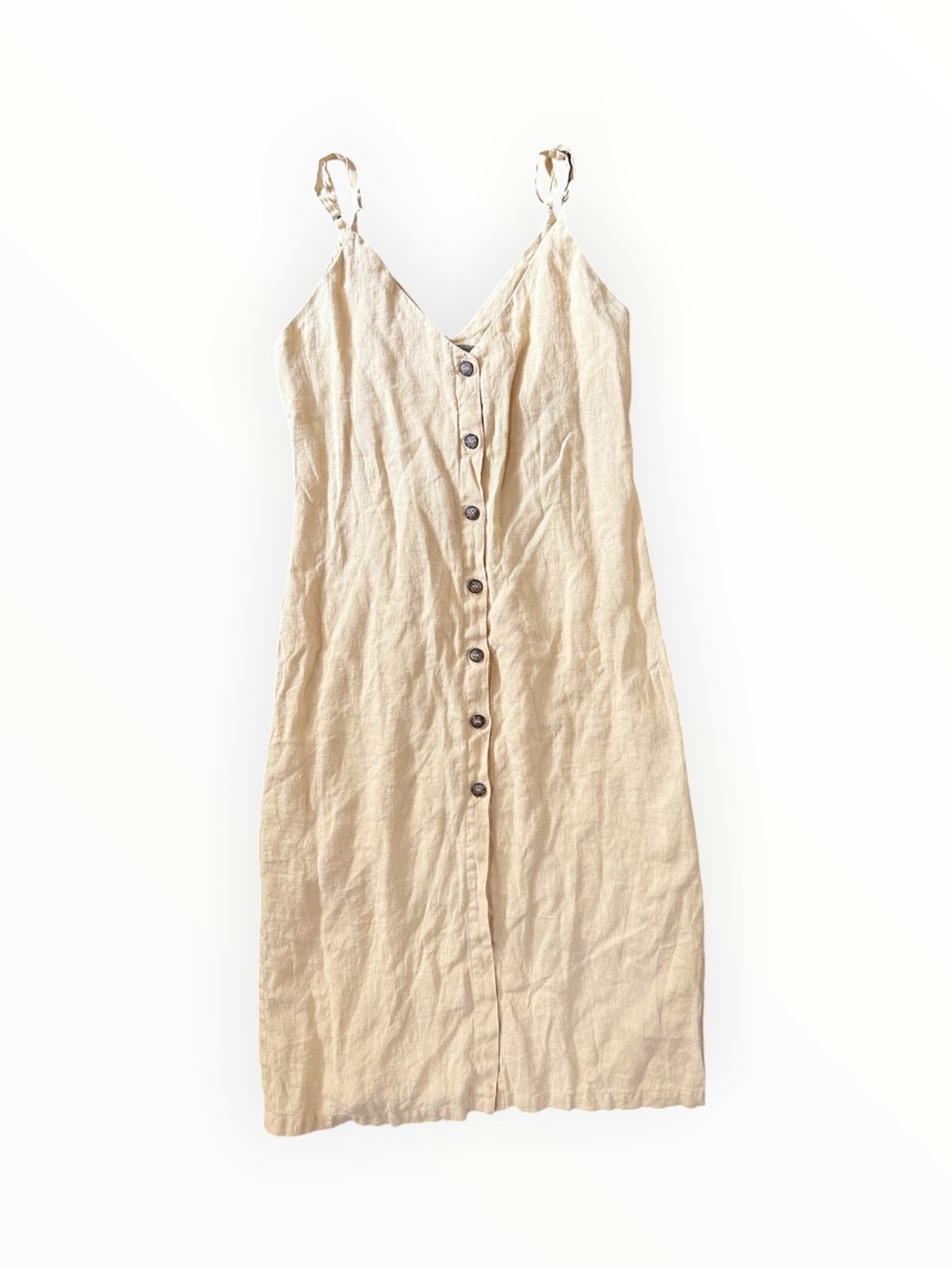 Reformation Mahalo adjustable Spaghetti-Strap Button Front linen Dress Yellow - Picture 4 of 7